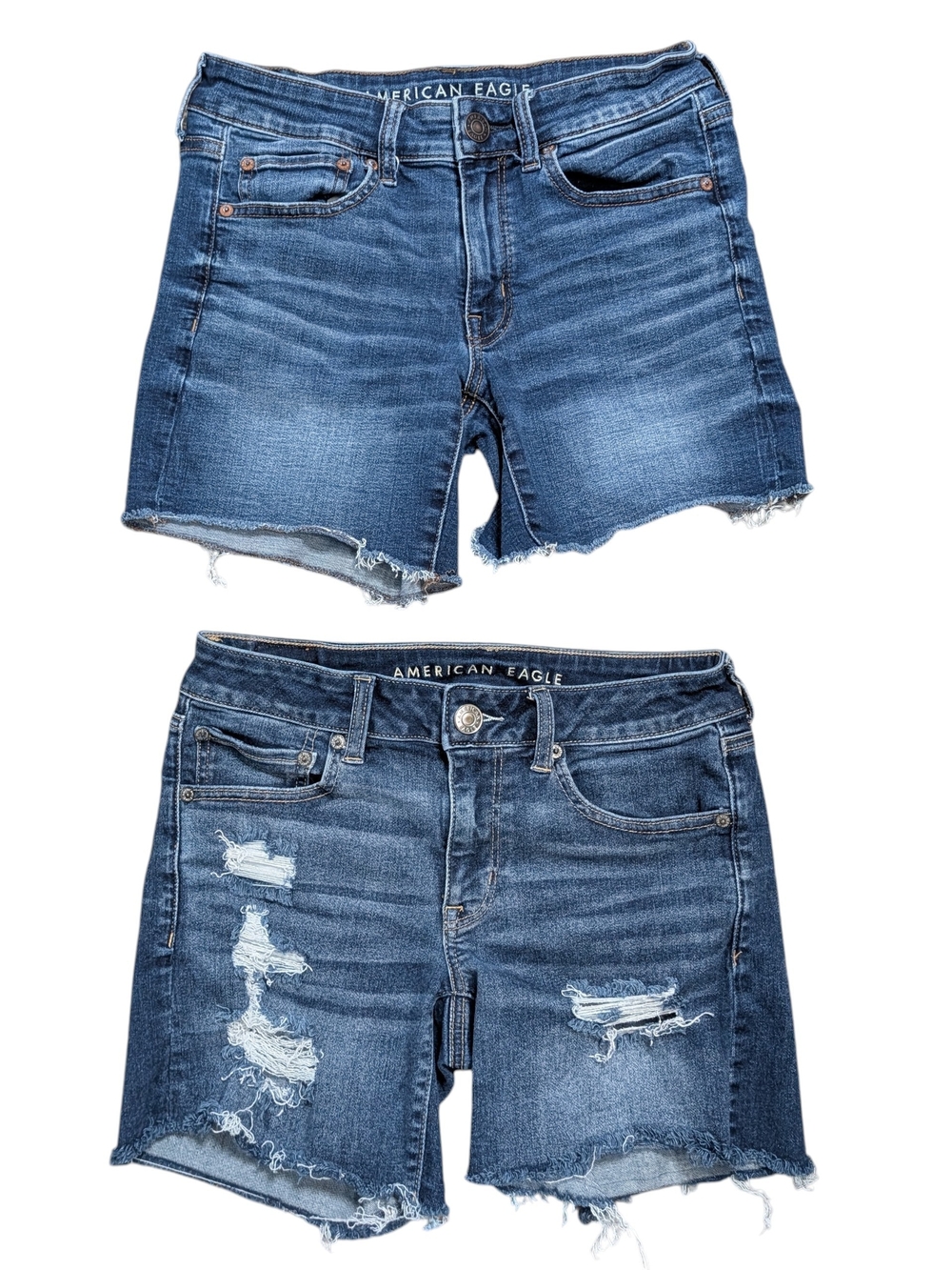 American Eagle Womens Size 6 Denim Shorts Midi Bundle Medium Wash Cutoff